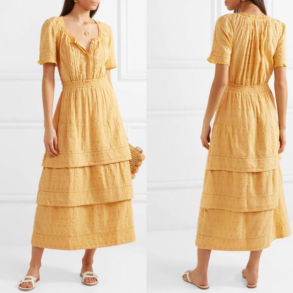 LoveShackFancy Dresses & Skirts - LoveShackFancy Heather Tiered Midi Dress Yellow Size S